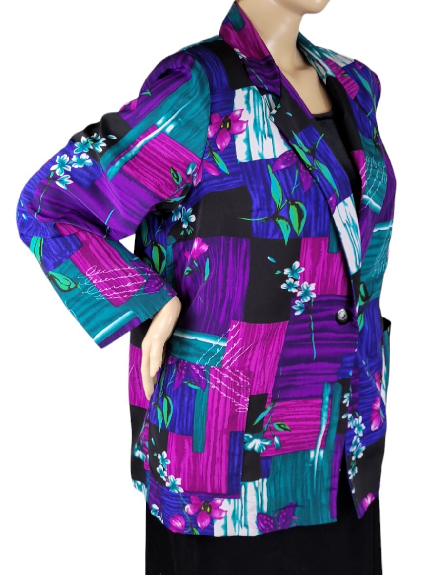 Vintage BFA Classics Womens Abstract Floral Jacket Pockets Blazer Jacket Size 1X