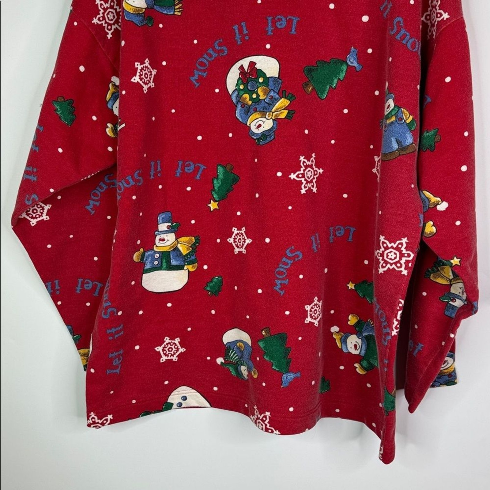 Vintage Holiday Time Let It Snow Turtleneck Long Sleeve Shirt Size Large