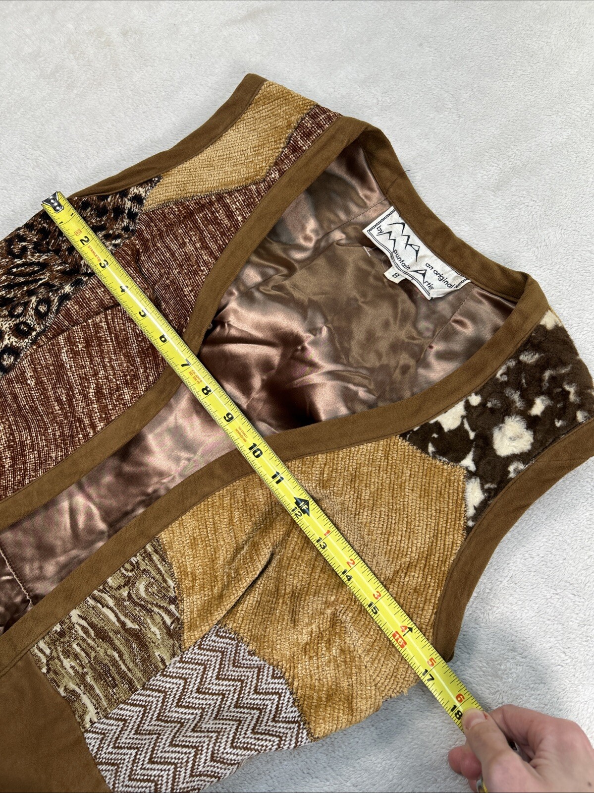 Vtg Mountain Artisans abstract Patchwork Artsy Duster Vest Long Mixed Fabrics