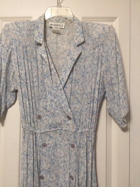 WARREN Z Style Vintage 80’s Blue & White Floral Print Dress Size 8 – Pre-0wned