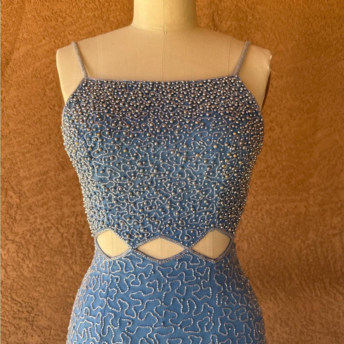 Andretta Donatello 90s Silk Beaded Gown with Cutout Waist Detail