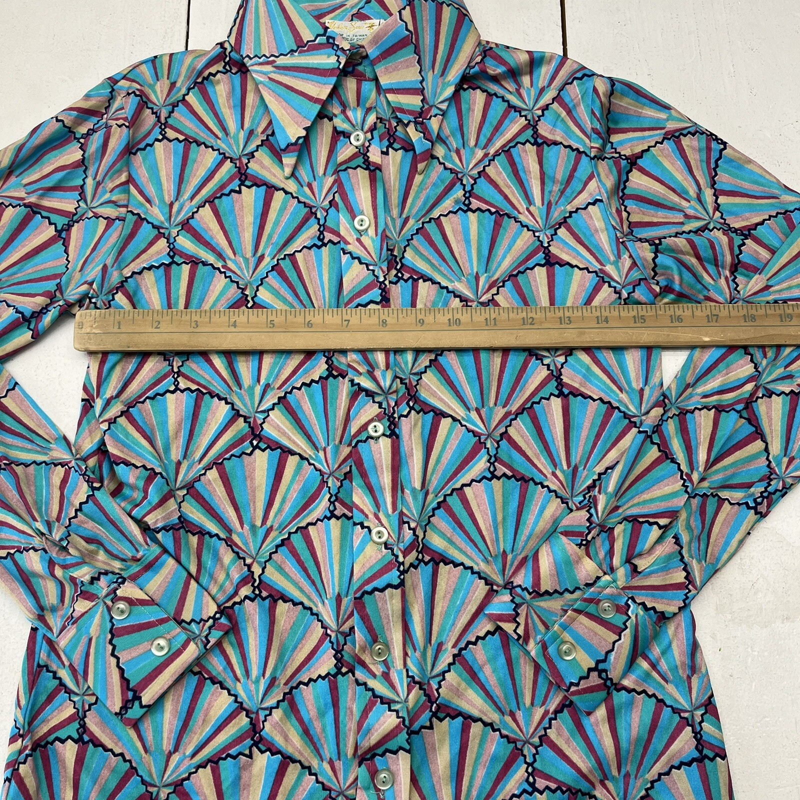 Vintage Helen Sue Bright Colorful 70’s Novelty Long Sleeve Button-Up Womens M