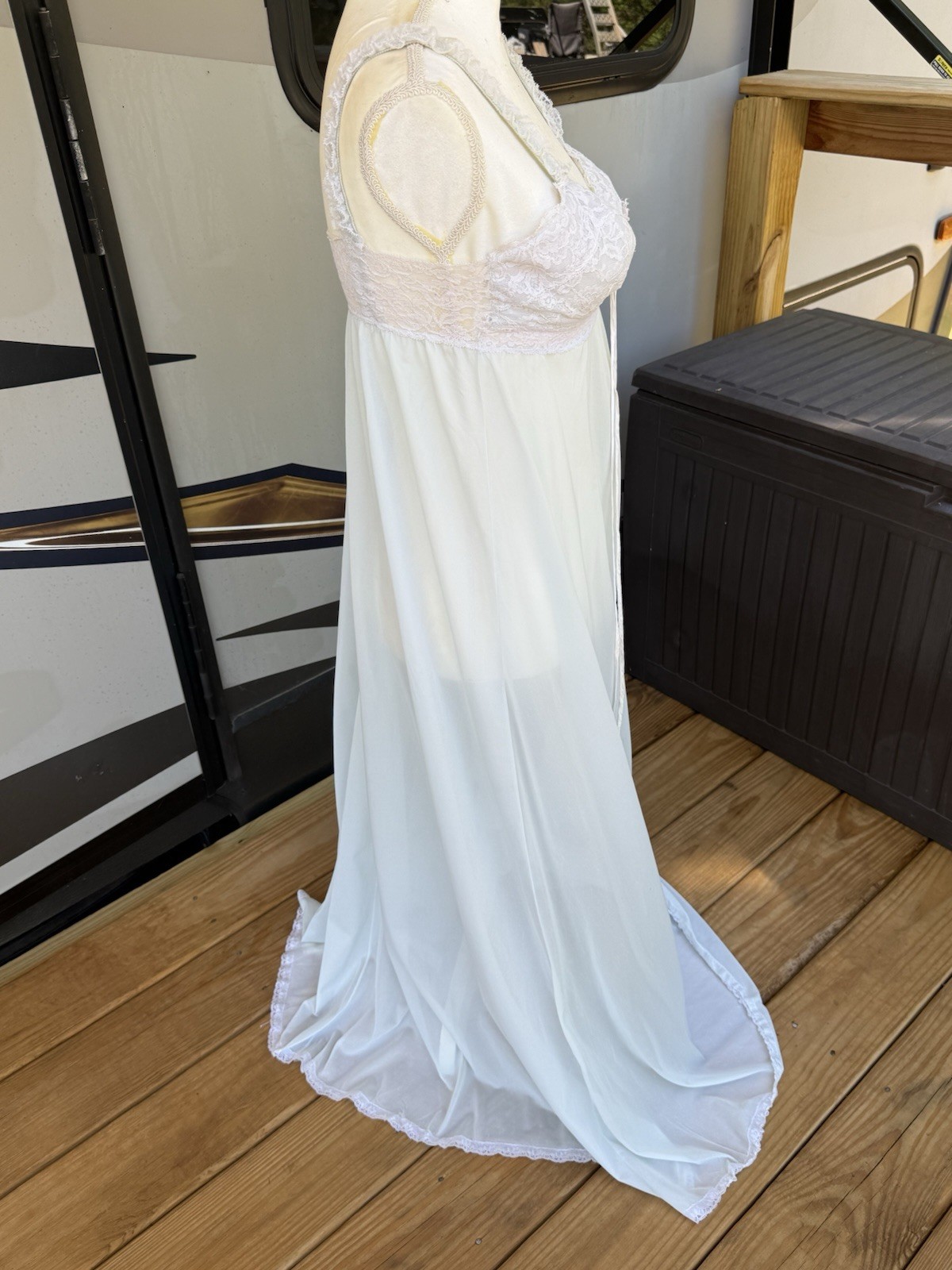 Vintage Olga Empire Waist Nightgown Chemise Sweep 34 Light Blue Padded Bra 9200