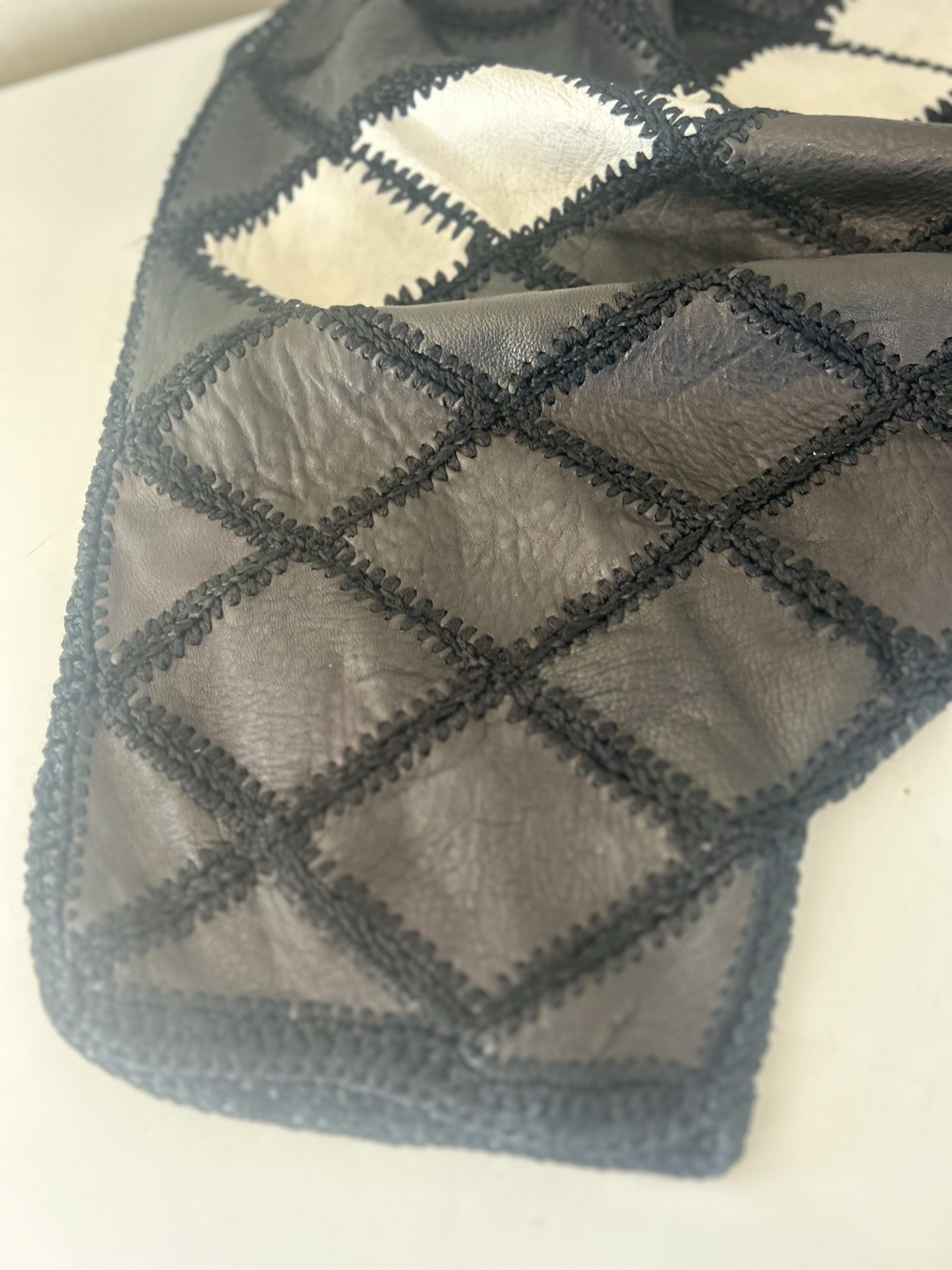 1970s Black And White Leather Pact work Top Size, S.