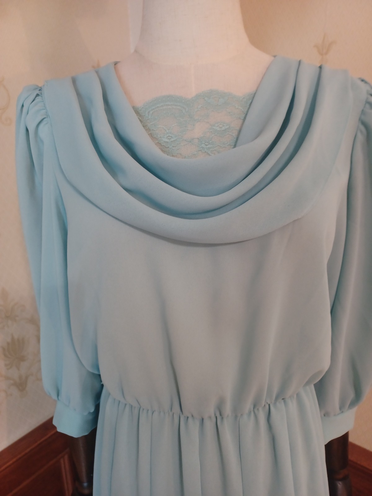 Vintage 1980s Sheer Pastel Aqua Bobby’s Girl Romantic Coquette Dress