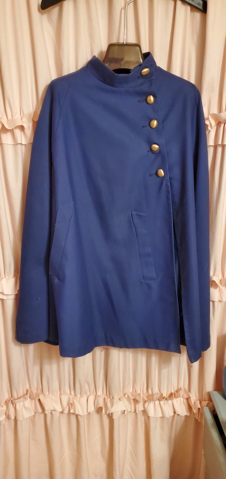 Vintage 60s Jerold Rain Coat Cape Mini Navy Military Gold Buttons Mod Go-Go
