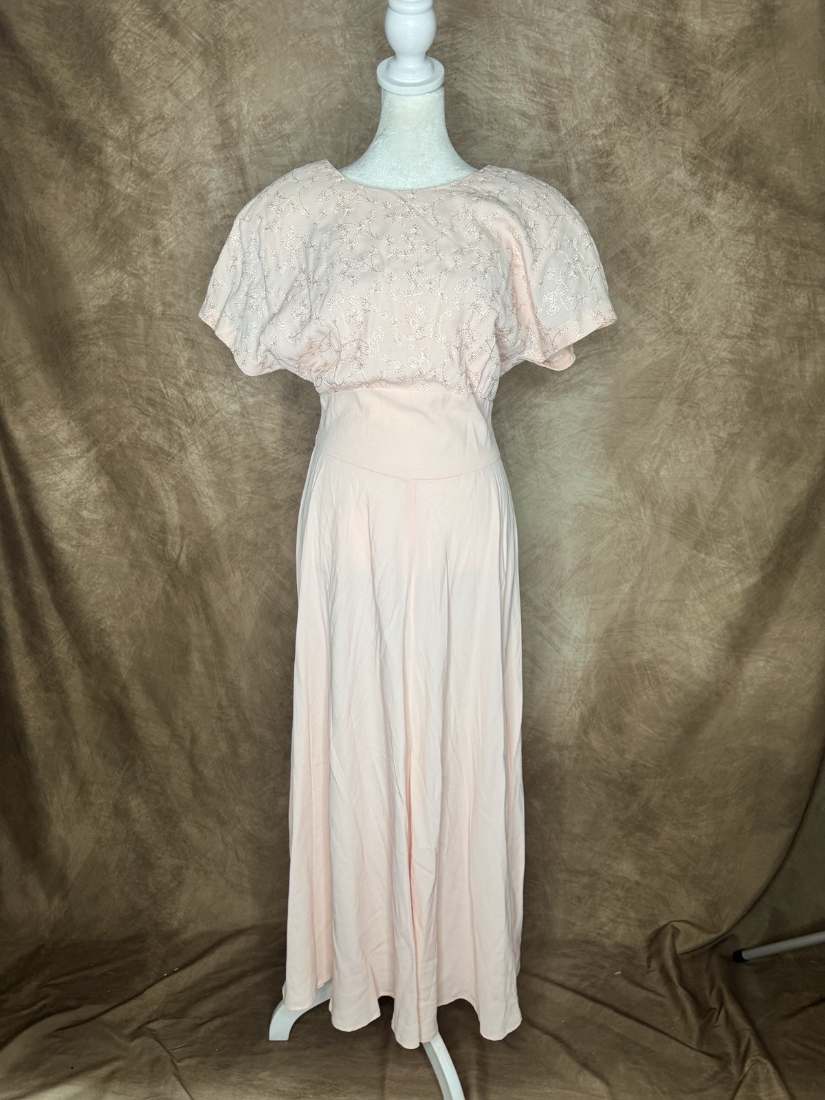 Vintage 80s S Donna Ricco Blush Pink Embroidered Maxi Dress Valentine Romantic