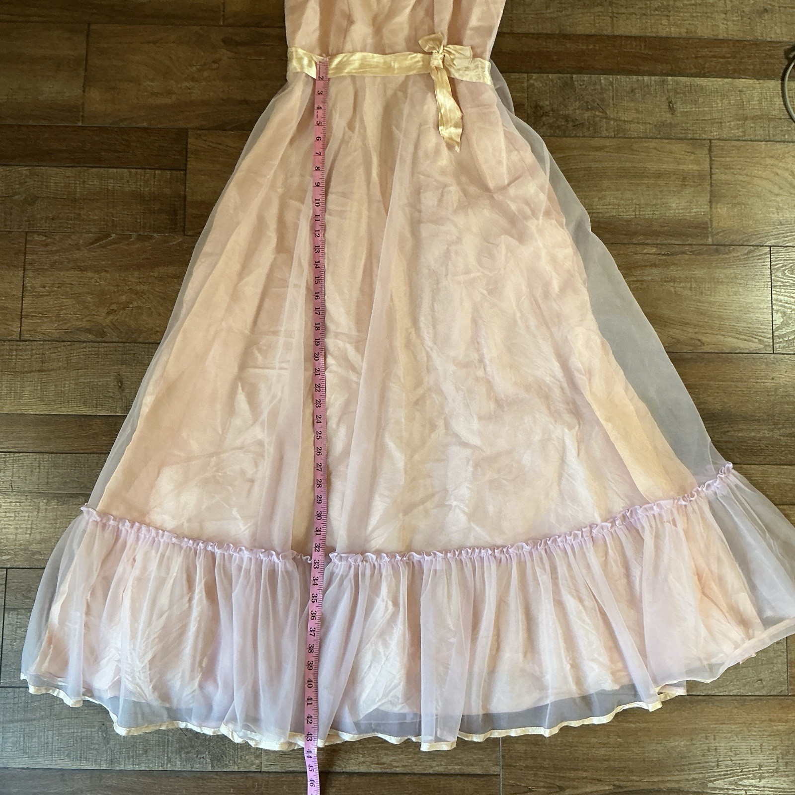 VTG Prom Party Dress Size 13/14 Pink Lavender Organza Ruffle Union USA Made #29F