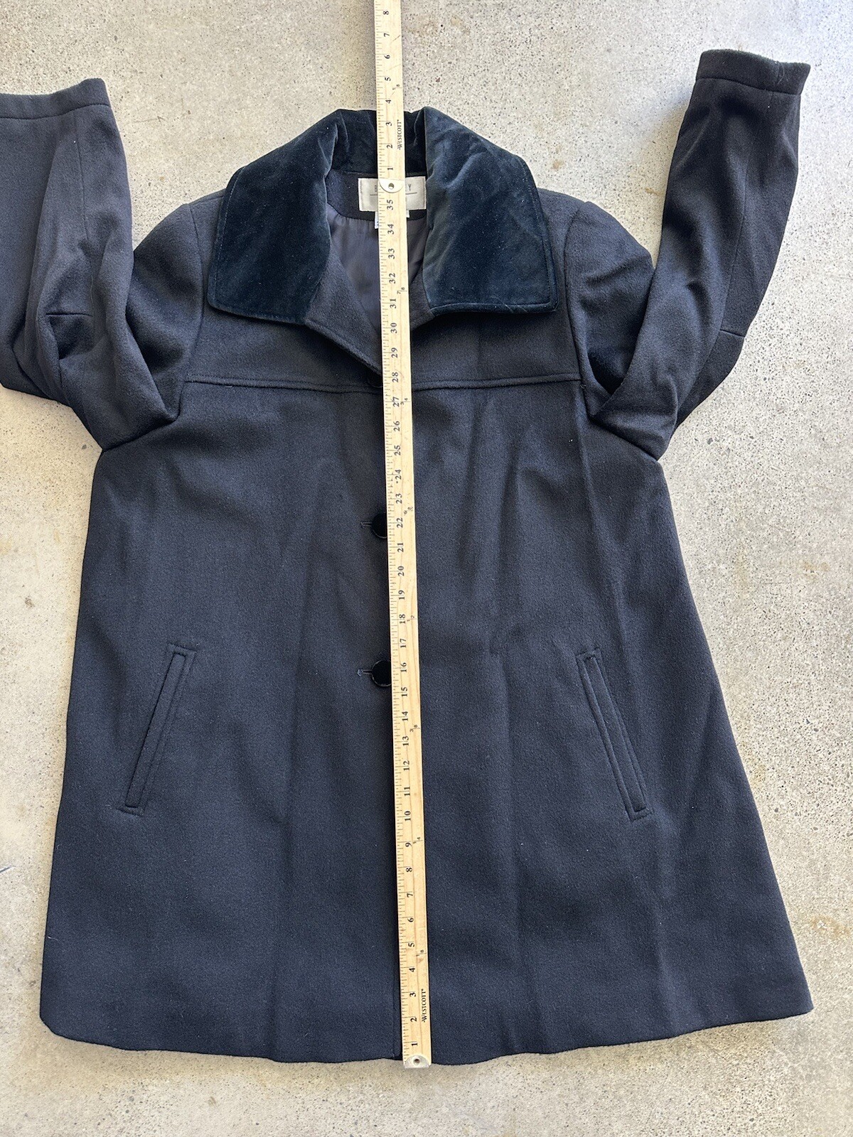 Vintage Bromley Collection Black Wool & Nylon Blend Felt Collar Coat Size 12