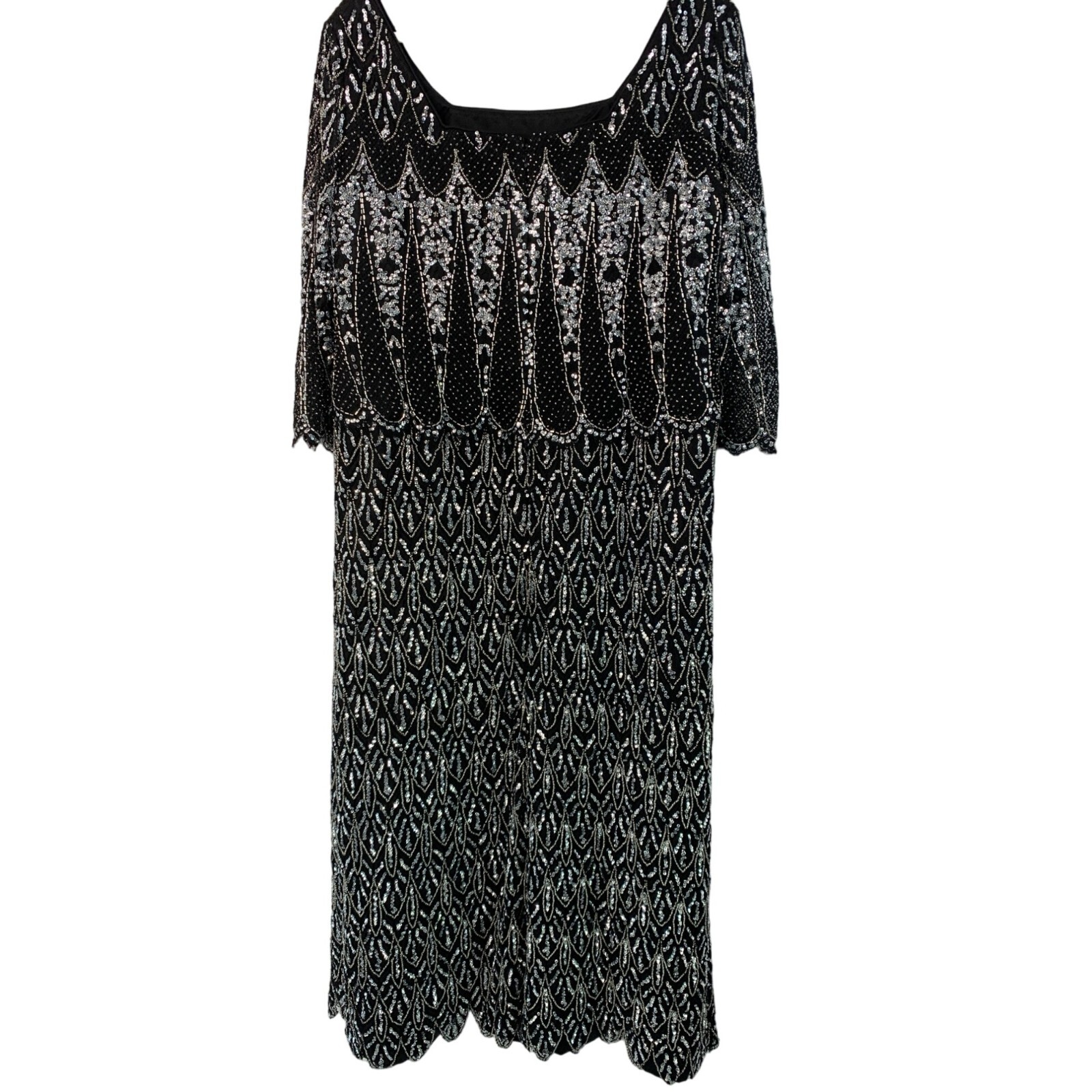 VTG Jennifer Jane Beaded Black Dress Sz 16/18 Custom Wedding Flapper 7214