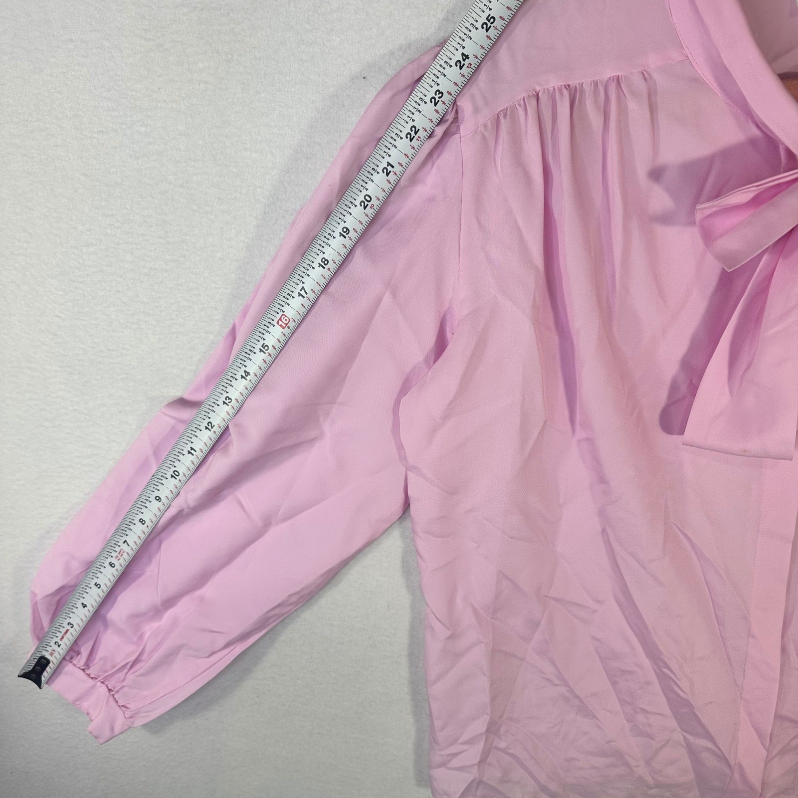 Vintage Lucky Winner Pink Tie Neck Blouse Long Sleeve Secretary Top Size 38 USA