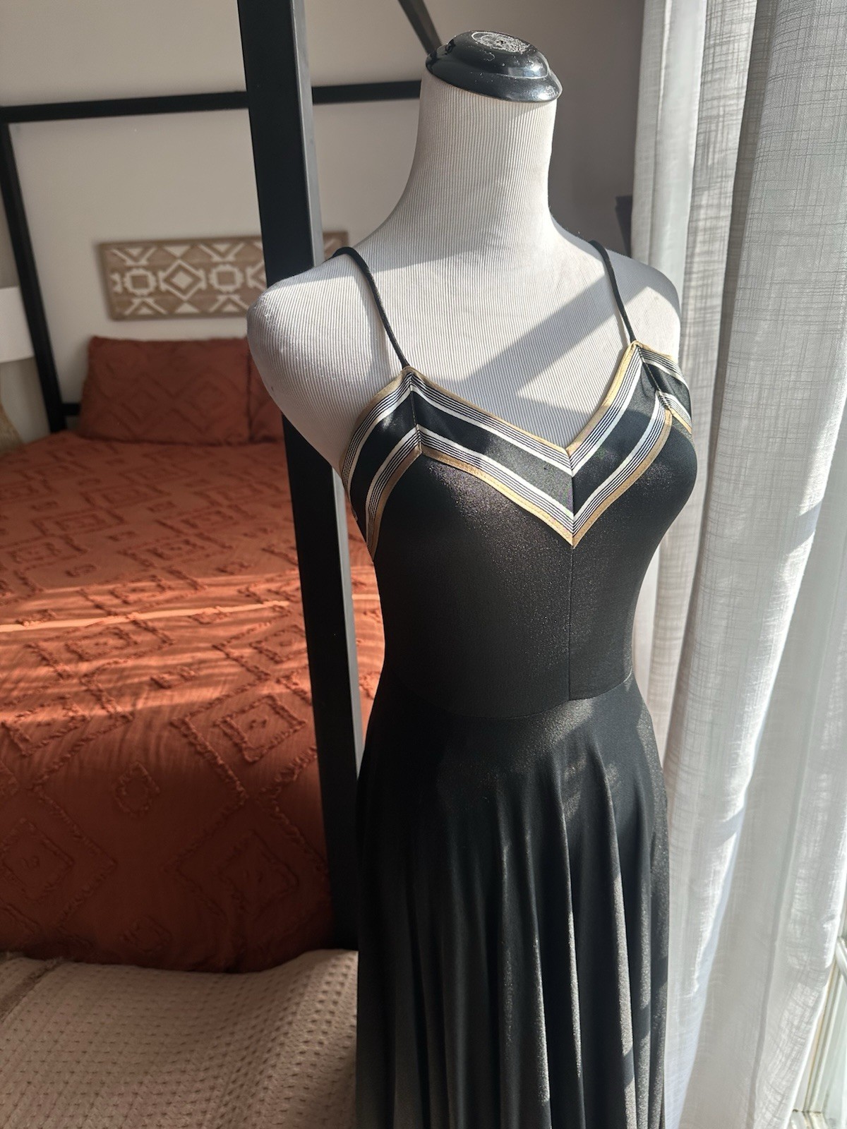 Vintage 70’s Black Nylon Handkerchief Dress Contrasting Trim Size Small