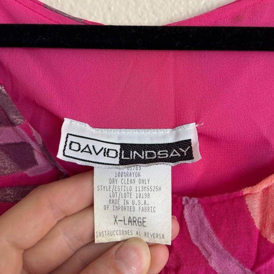 Vintage David Lindsay Pink Abstract Floral Maxi Dress Boho Tropical Euro Summer