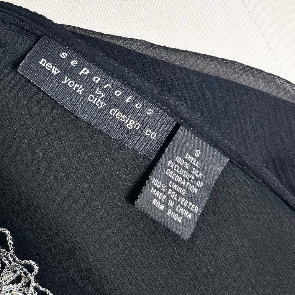 Vintage NYC Design Co. 100% Silk Black Embroidered Blouse Size S