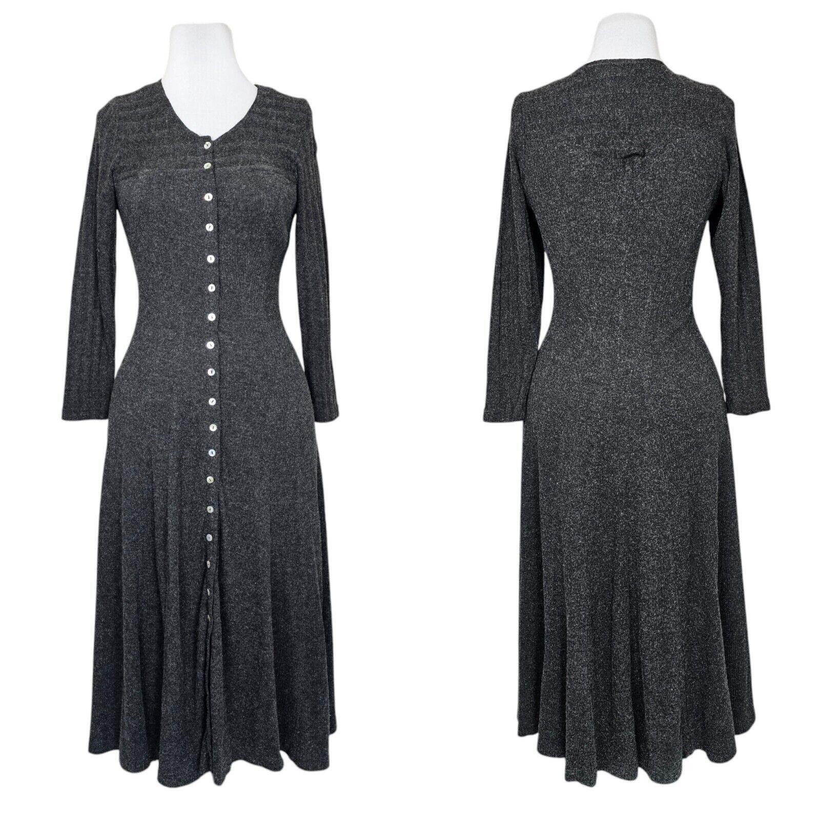 Vintage 90s Karen Alexander Dress M Gray Wool Blend Button Front Knit USA