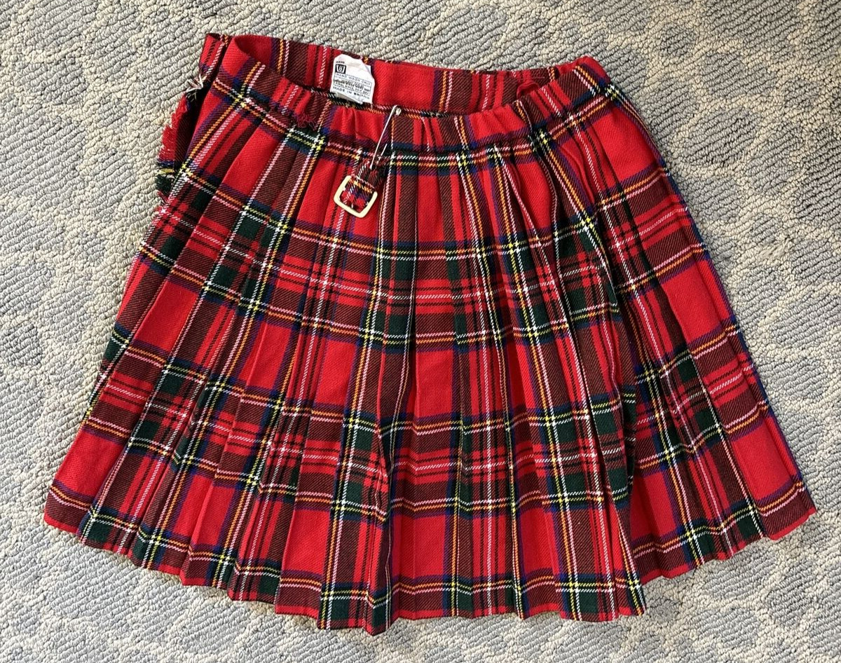 Vtg St Michael Acrilan & Wool Mini Skirt Kilt 23-26″Waist 15” Length Age 9