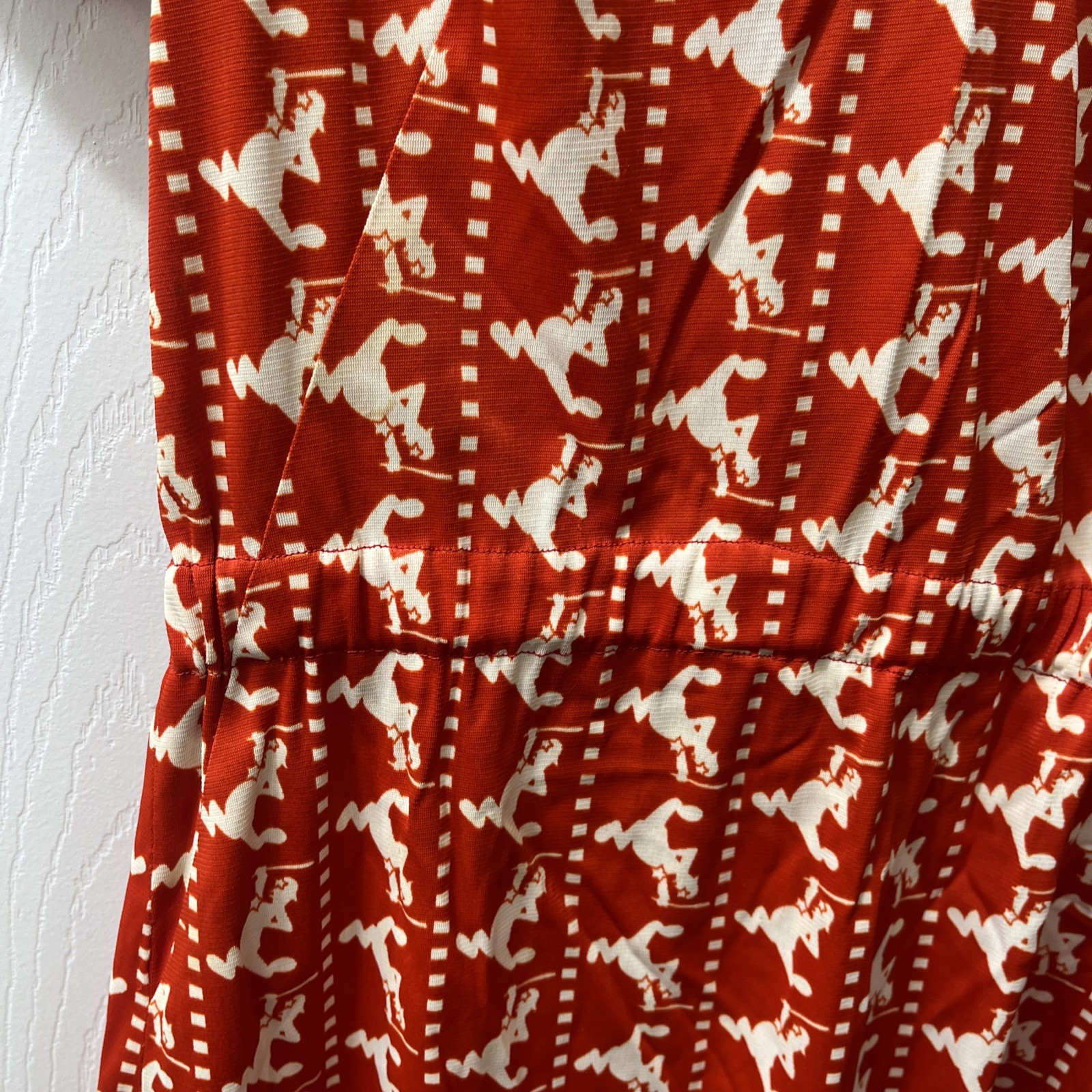 Vintage 1970s Police Novelty Print Dress Orange/Red White Cop Bobby Double Knit