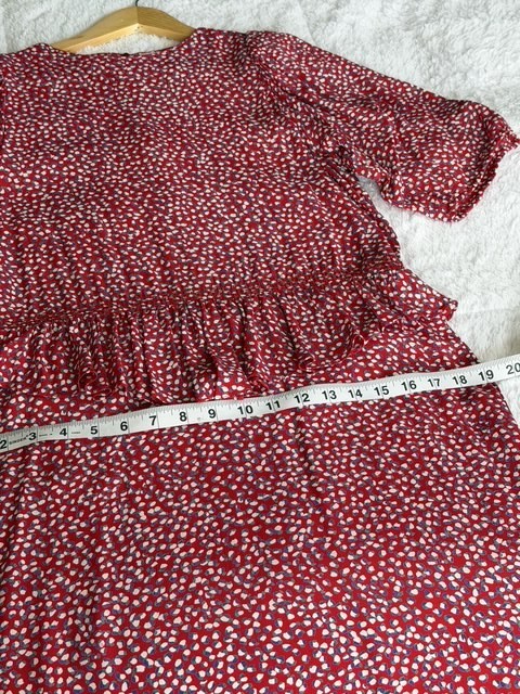 Vintage Jane Schaffhausen Belle France Rayon Dress Red Floral Ruffle Size 8 USA