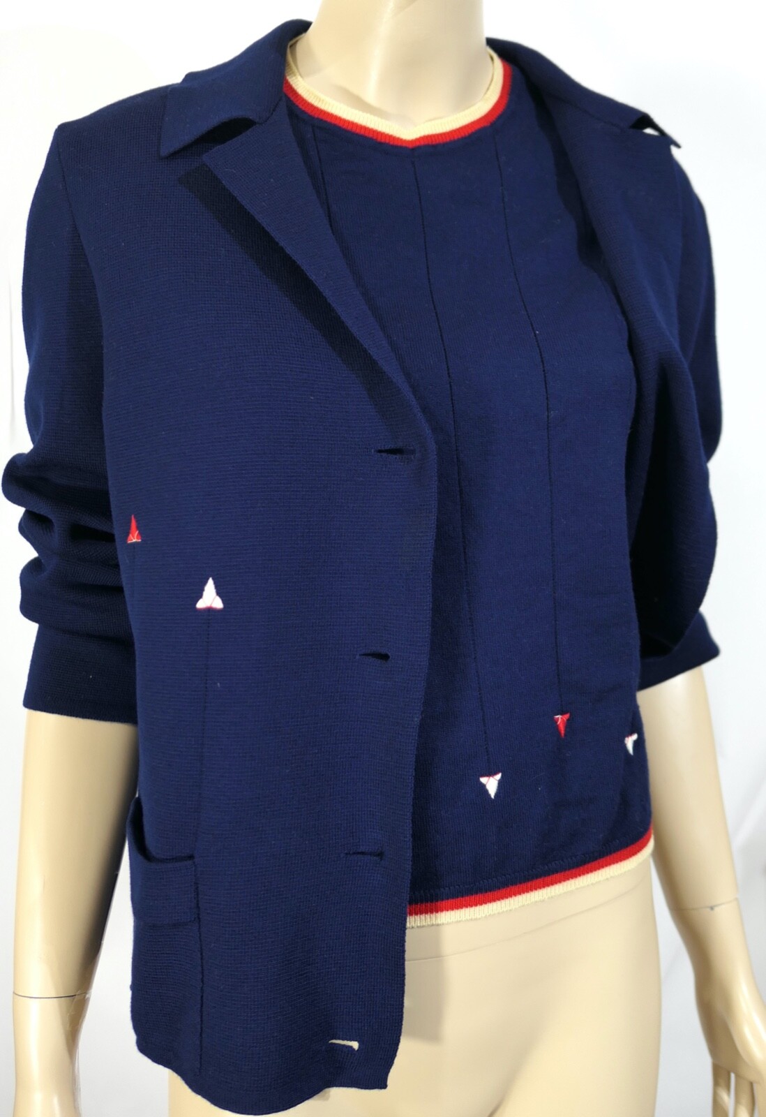 Vintage 60s Gina Paoli Italy Rockabilly Mod Nautical Wool Sweater Jacket Set L
