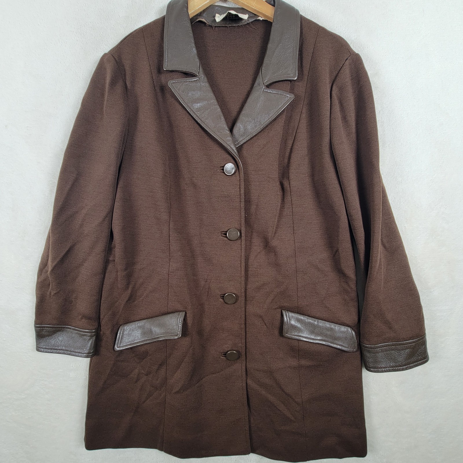 Vintage Butte Knit Sweater Jacket Brown Wool And Leather Measurements In Photos