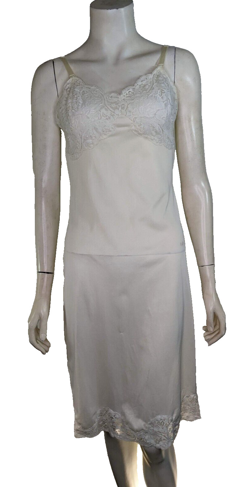 Vintage Nylon Slip Wonder Maid Full Nightgown White Lace Lingerie Nightgown 32