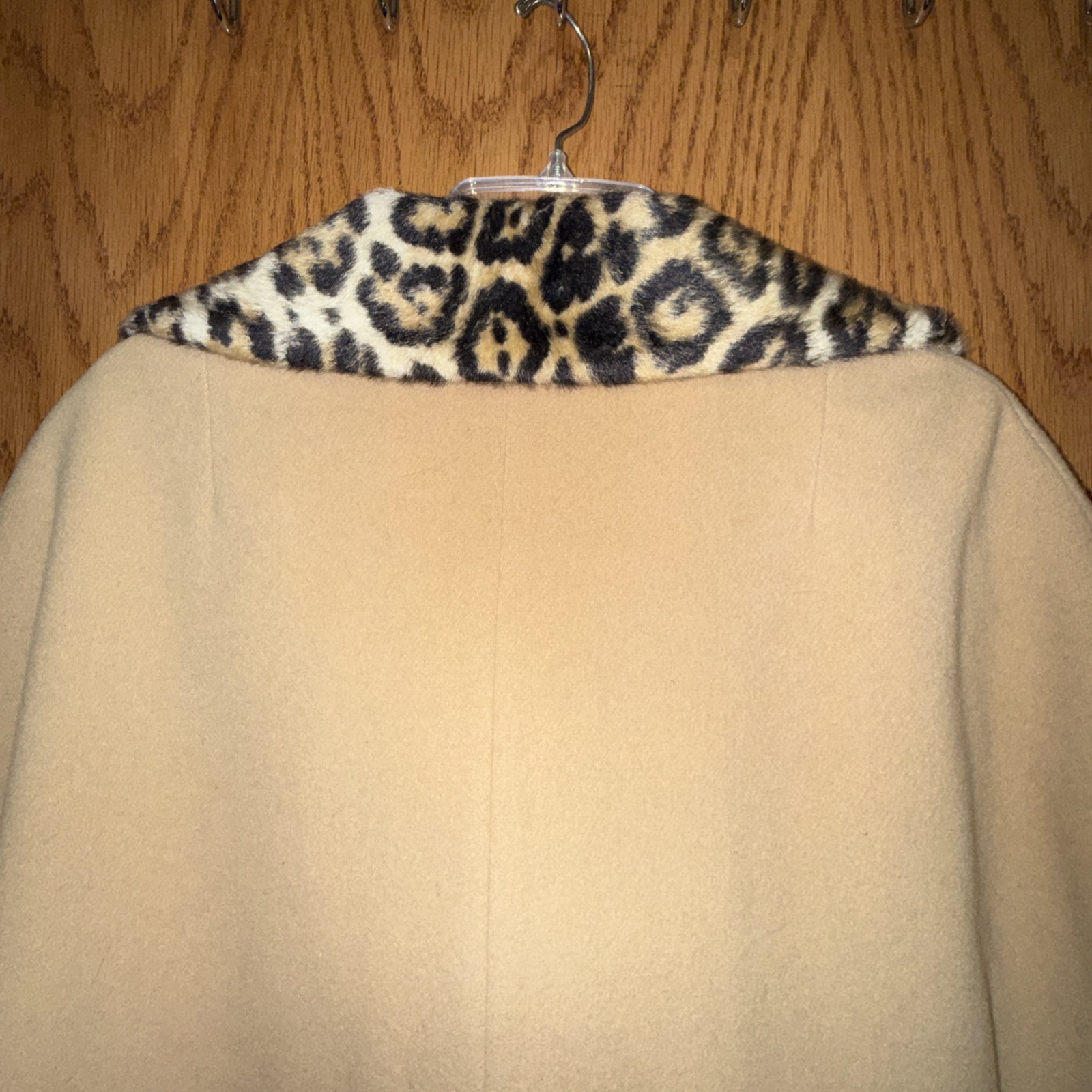 Vintage Camel Cape Faux Cheetah Fur Collar Double Breasted 70s USA Union Made