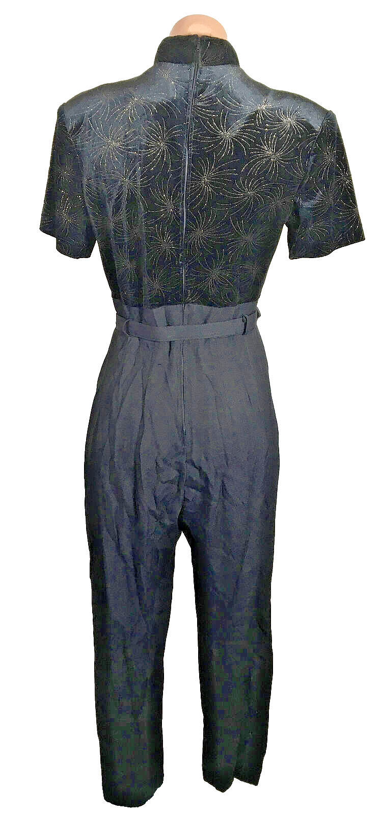 Vintage Jumpsuit Romper Velvet Rayon Gltter Moc Neck Evening Betsy’s Things sz 6