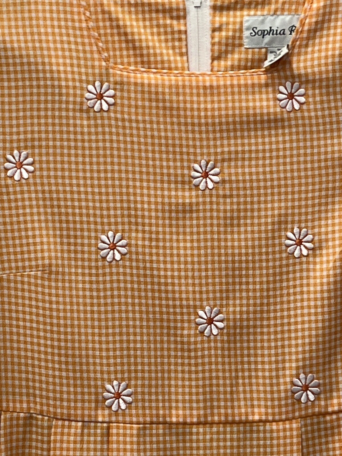 Vtg Sophia Rose Sz 10 Orange Daisy Check Midi Modest Dress Cottage Granny Core