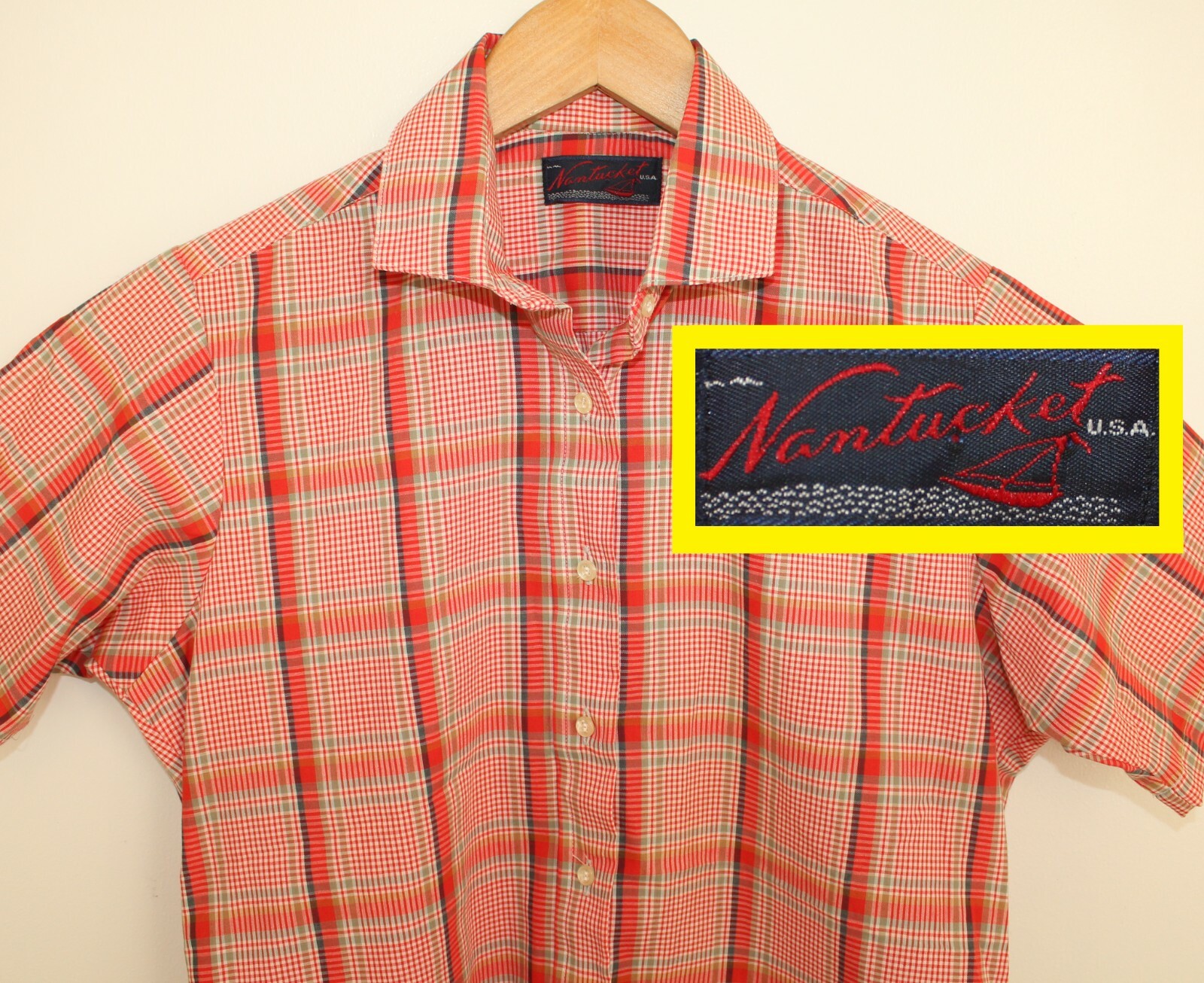 John Henry brand vintage women’s pastel plaid shirt collared long-sleeve