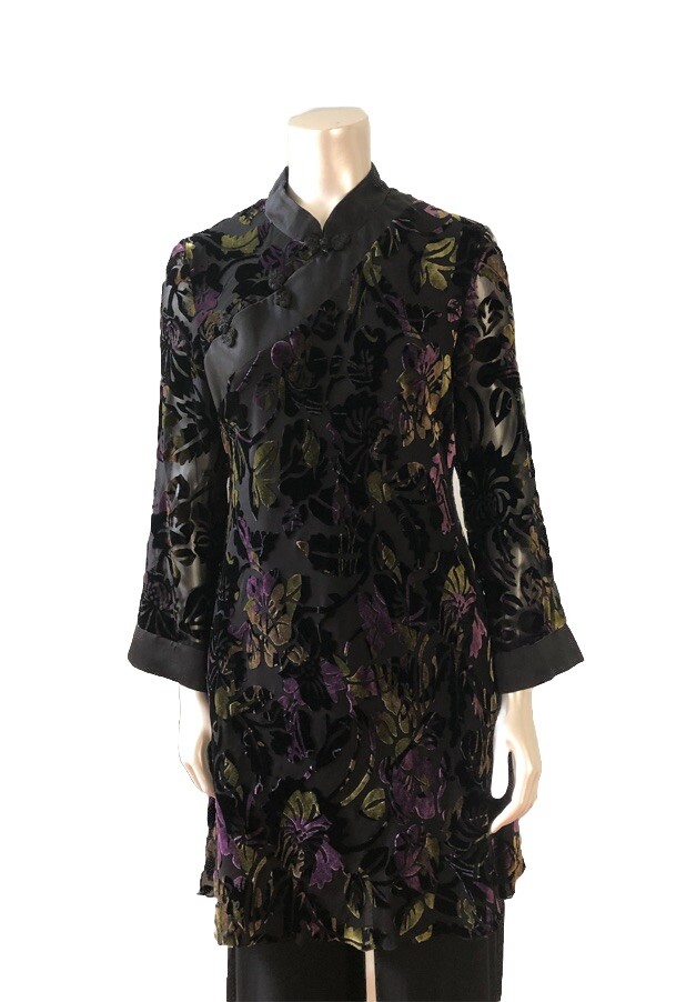 Citrine Vintage 90’s Y2K Asian Inspired Silk Velvet Burnout Dress Fairy Witchy M
