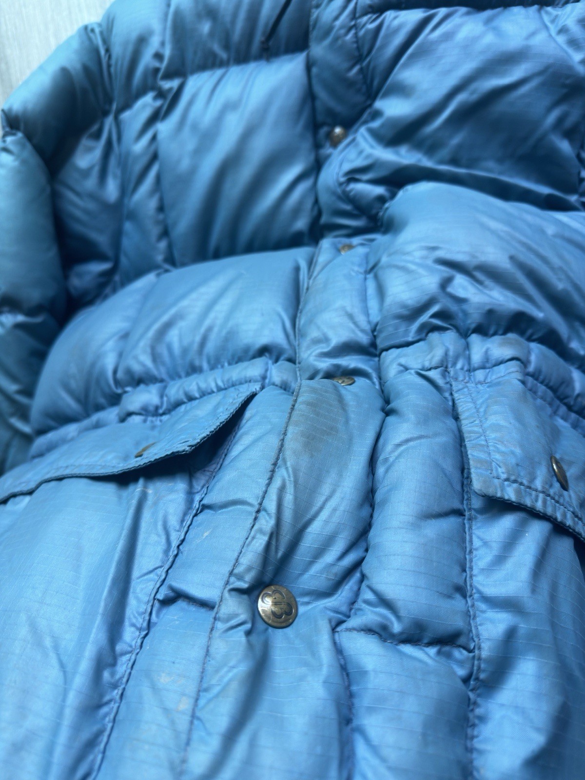 Vintage 70s Eddie Bauer Expedition Goose Down Parka Jacket Black Gold Label Sz L