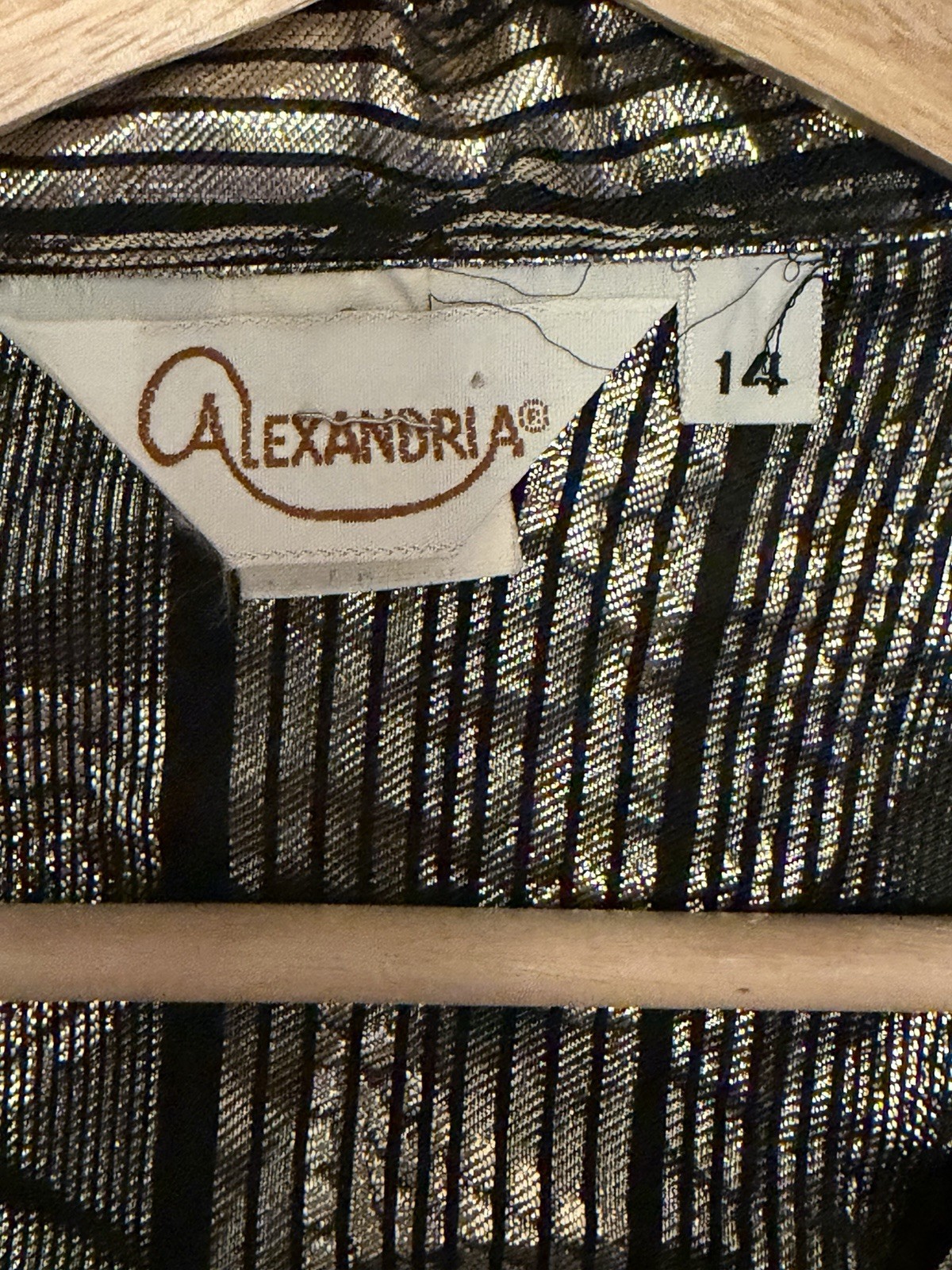 Vtg Alexandria 80s Womens Shiny Metallic Silver Blouse Blend SZ 14