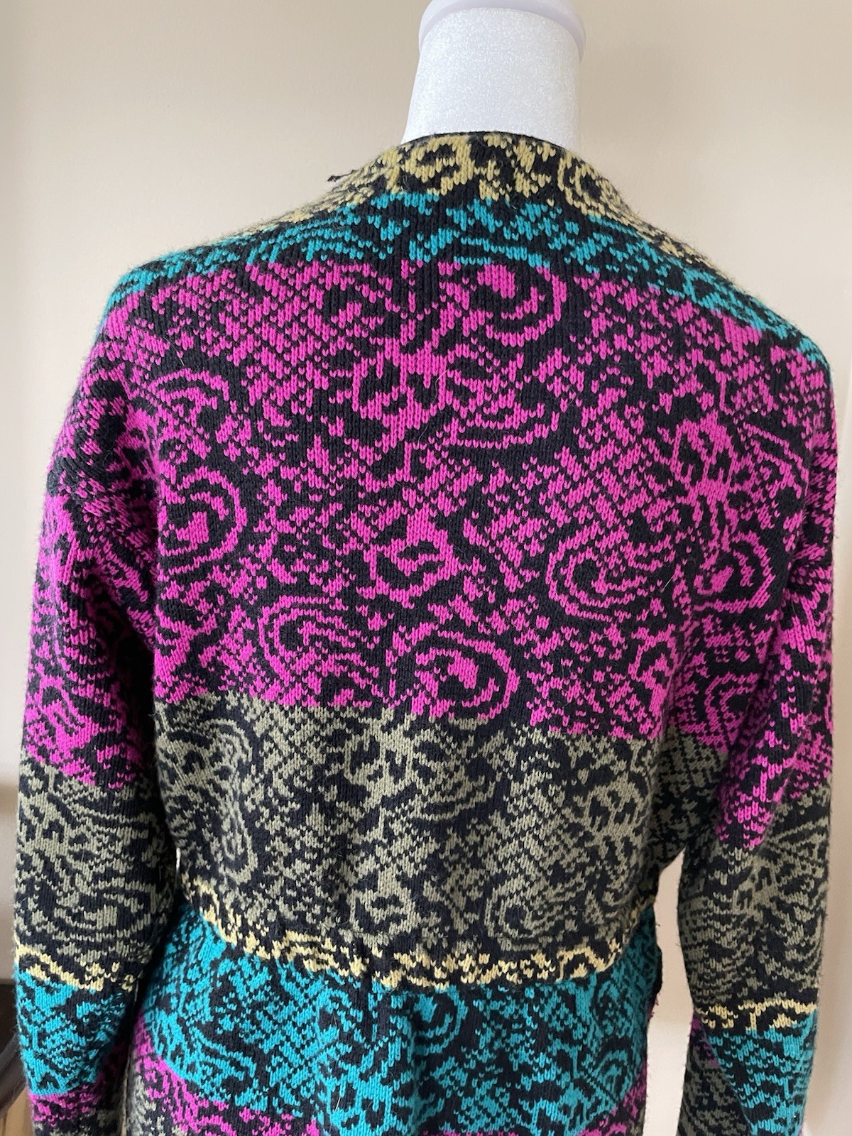 Vintage Jeanne Pierre 48% Lambswool 52% Acrylic Pockets Unique Sweater Jacket M