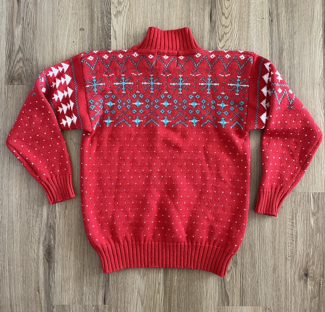 Vintage Summit County Acrylic Wool Cable Knit Red Teal Pullover Holiday Sweater