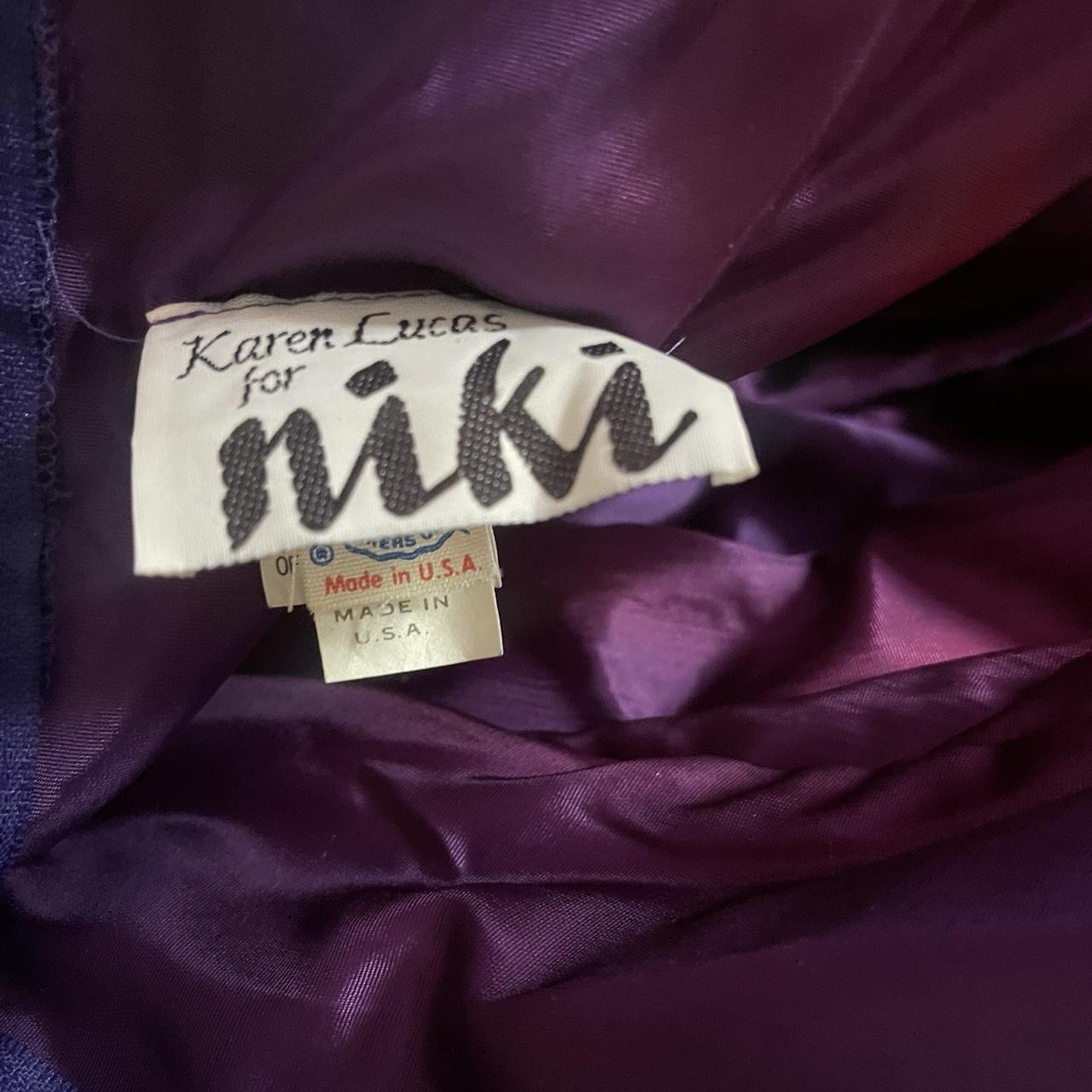 80s Vintage Karen Lucas For Niki Metallic Purple Off Shoulder Dress Size 4