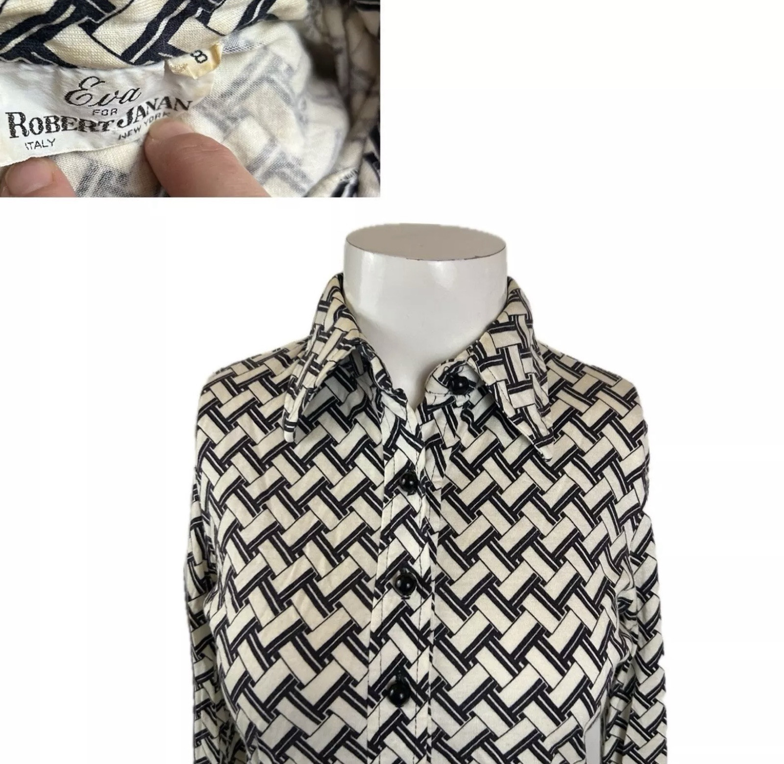 1960s Button Up Collared Pop Art Basketweave Shirt Top / XS *