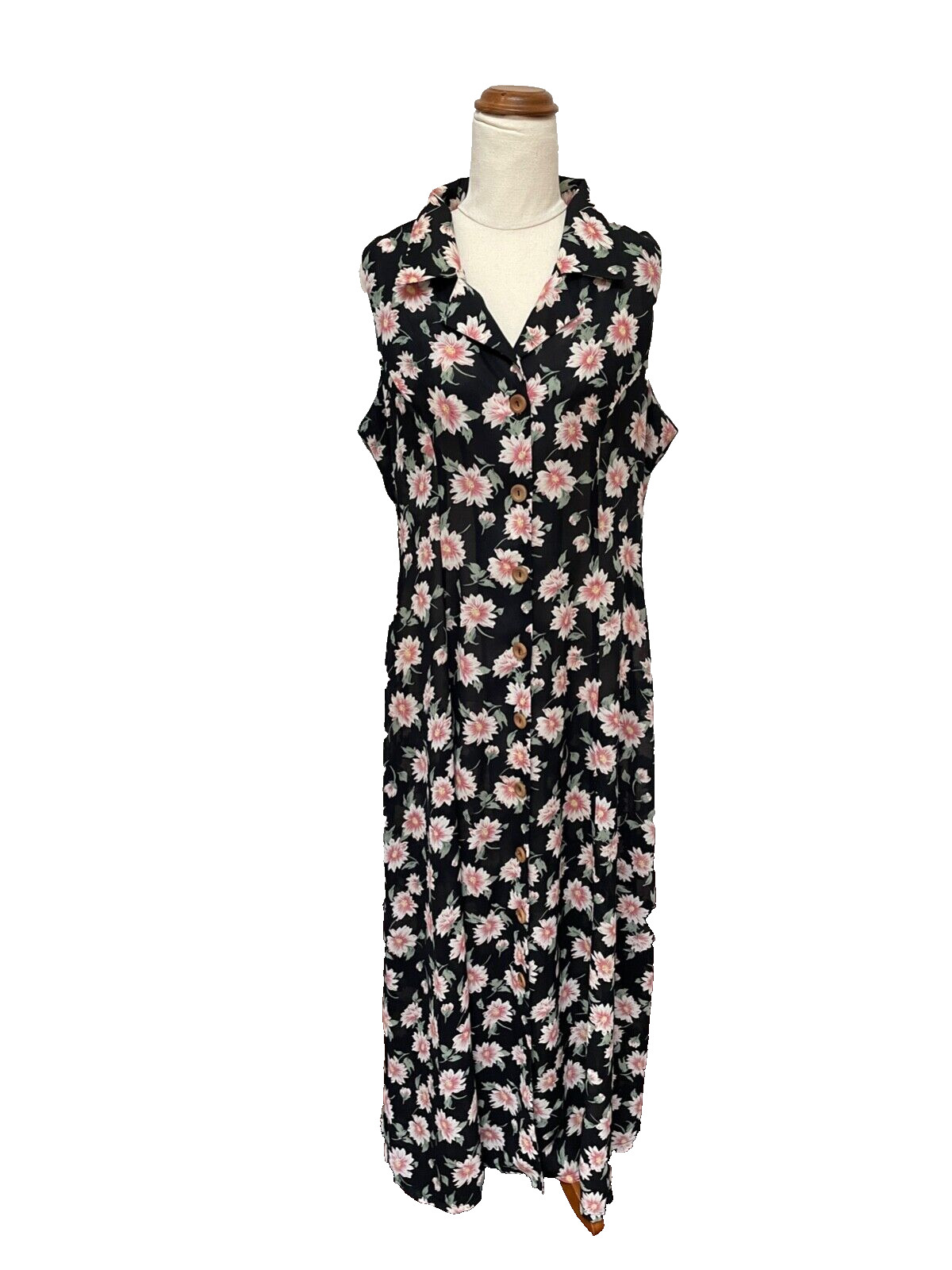 Vintage Positive Influence Floral Dress S14 Button Closure Feature Back