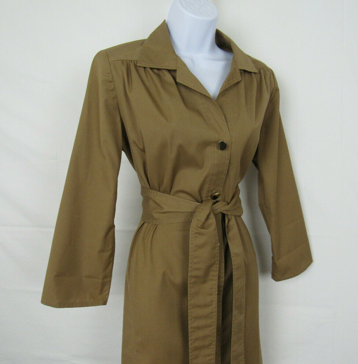 VTG 1960s MOD NED GOULD N.R.1 KHAKI TRENCH COAT DRESS BELT SIZE 10 POLY COTTON