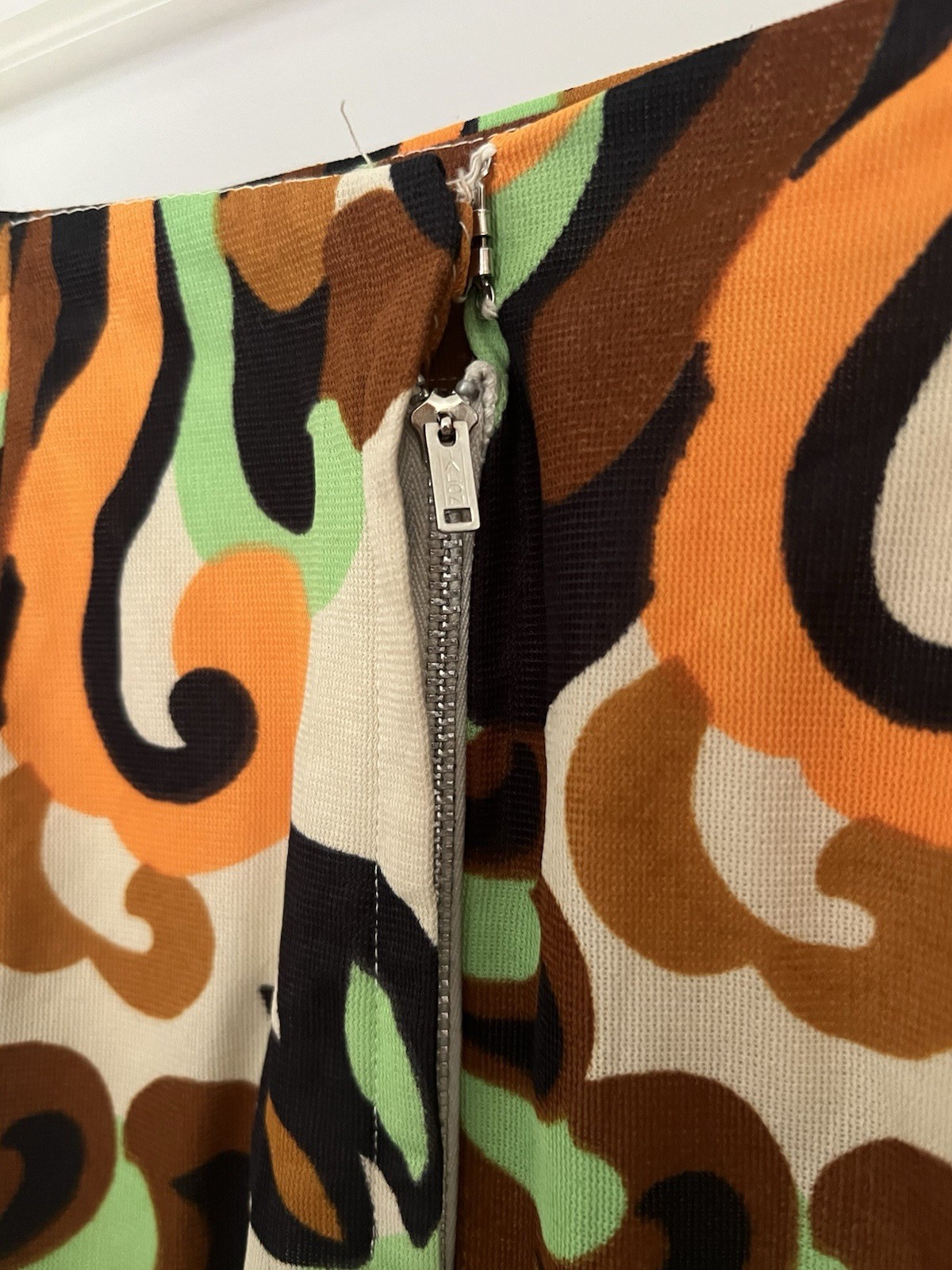 Vintage 1970s Maxi Skirt Cream, Black, Green, Orange & Brown