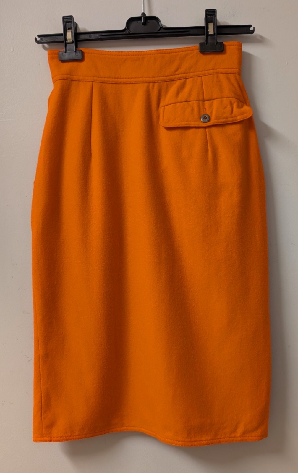 Vintage Charles Jourdan Paris Orange Wool Pencil Skirt Pockets 36 XS