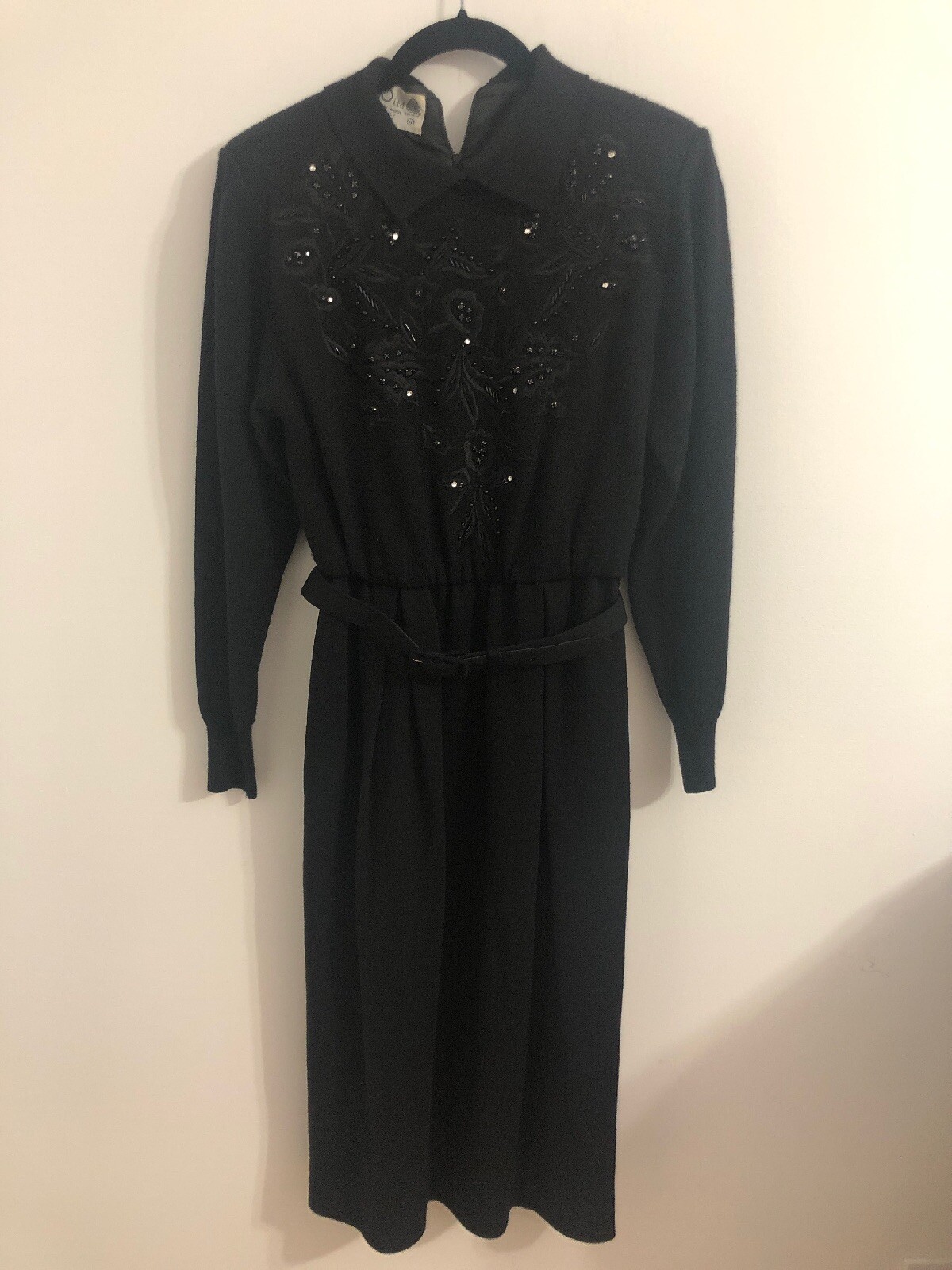 Vintage 80s Ciao Ltd Wool Beaded Floral Sweater Dress Size Size 4