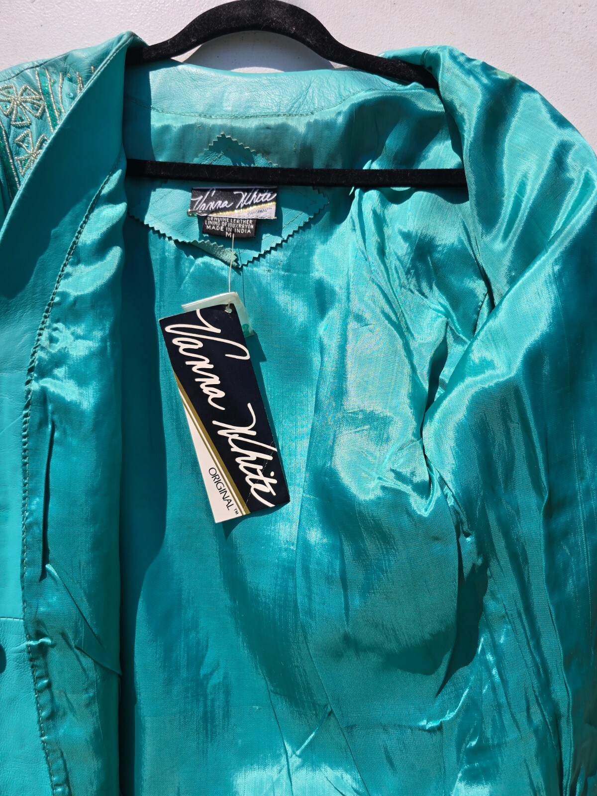 Vanna White Original Beaded Turquoise Leather 1980’s vintage Suit New W/Tags