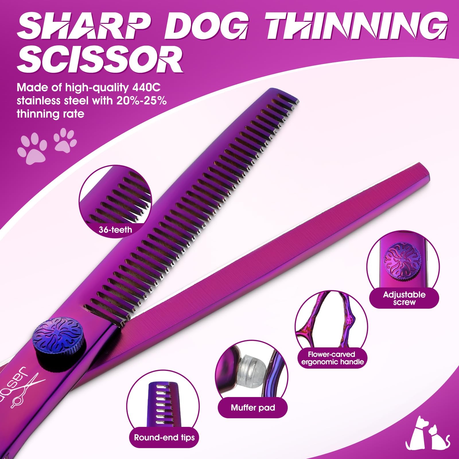 JASON Dog Grooming Scissors Set – Pro 6 in 1 Dog Shears Kit – 6.5″ Thinning