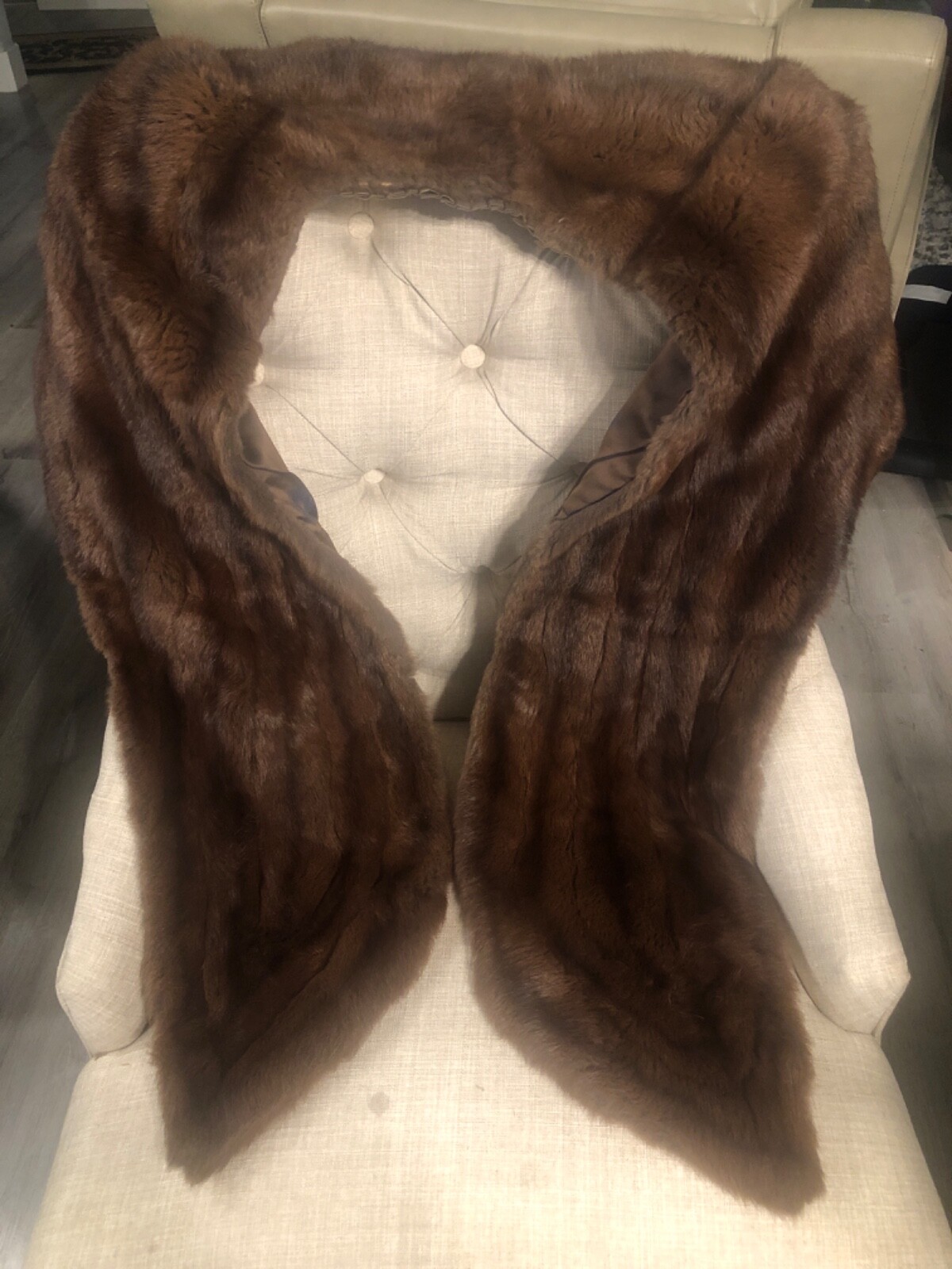 Mink Fur Stole LongWrap Vtg Like NewCustomMade Signed HoustonSocialite 1950-60