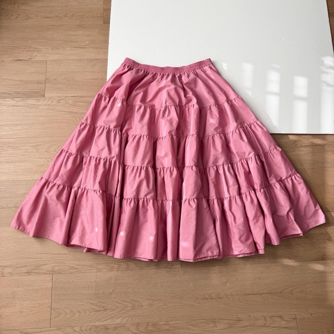 Vintage 70s/80s Pink Maxi Skirt Prairie Square Dance Tiered Cotton XL Cottage