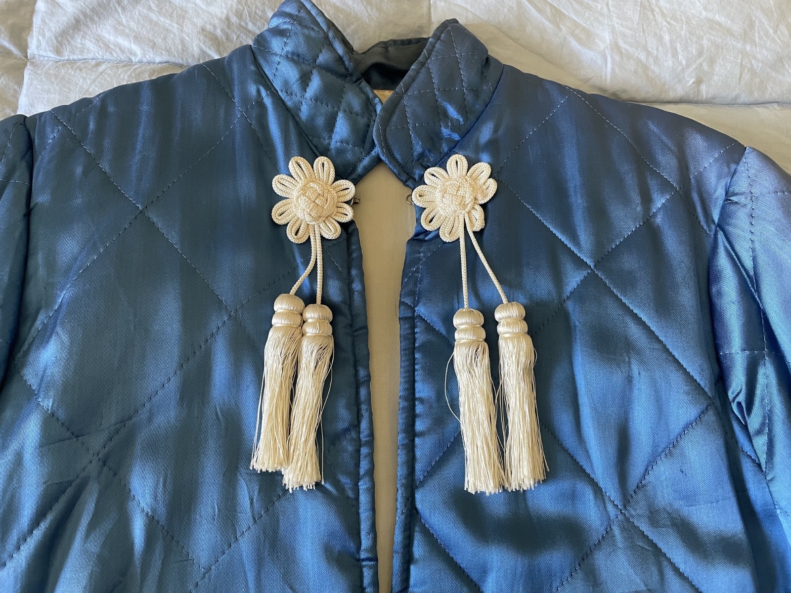 Vintage 1950s Japanese Quilted Tassel Jacket Blue