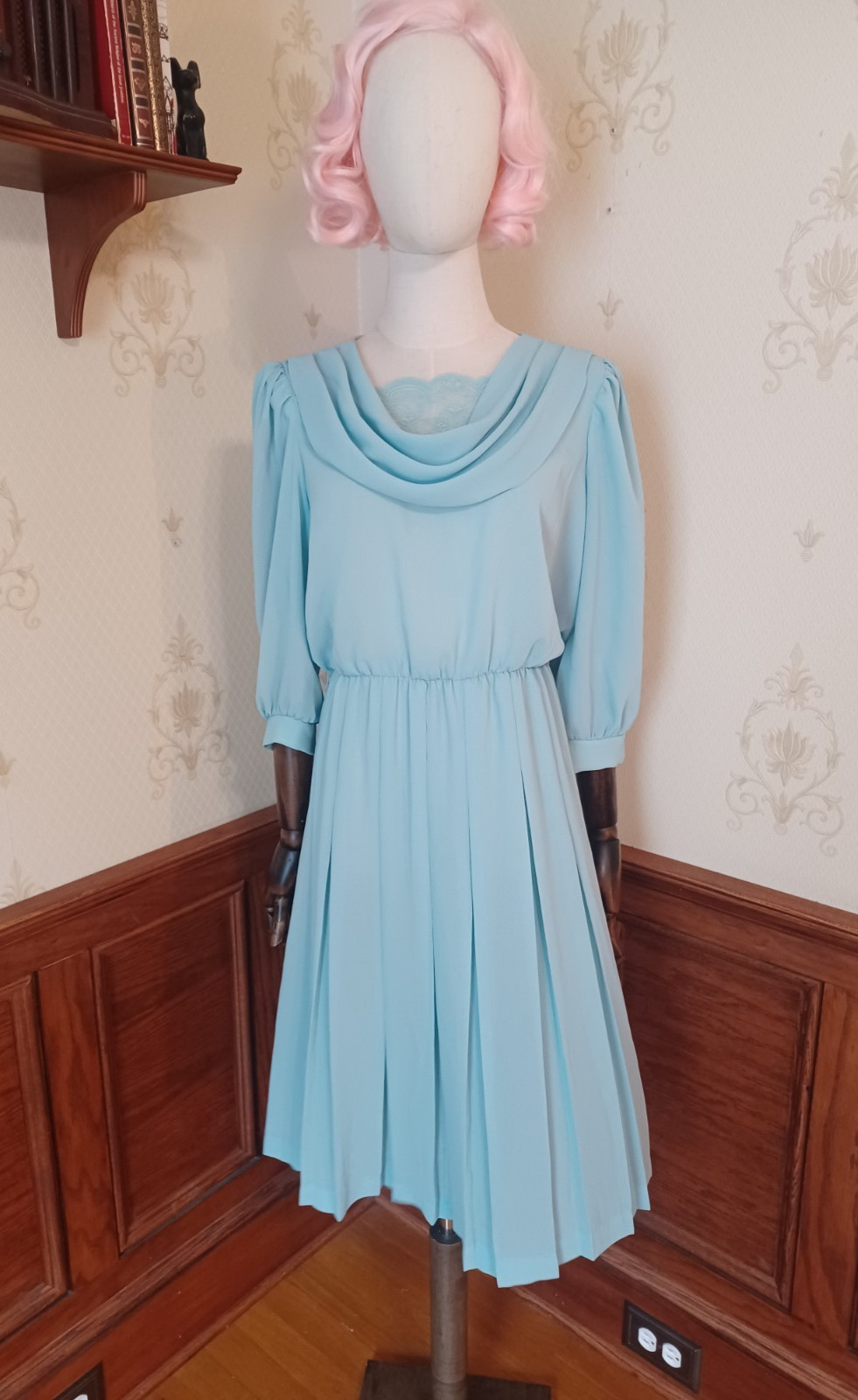 Vintage 1980s Sheer Pastel Aqua Bobby’s Girl Romantic Coquette Dress