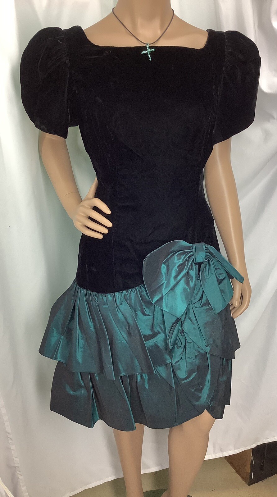 Vintage Nadine Dress Womens 11/12 Teal Black Taffeta Formal New MFC250216/DB1