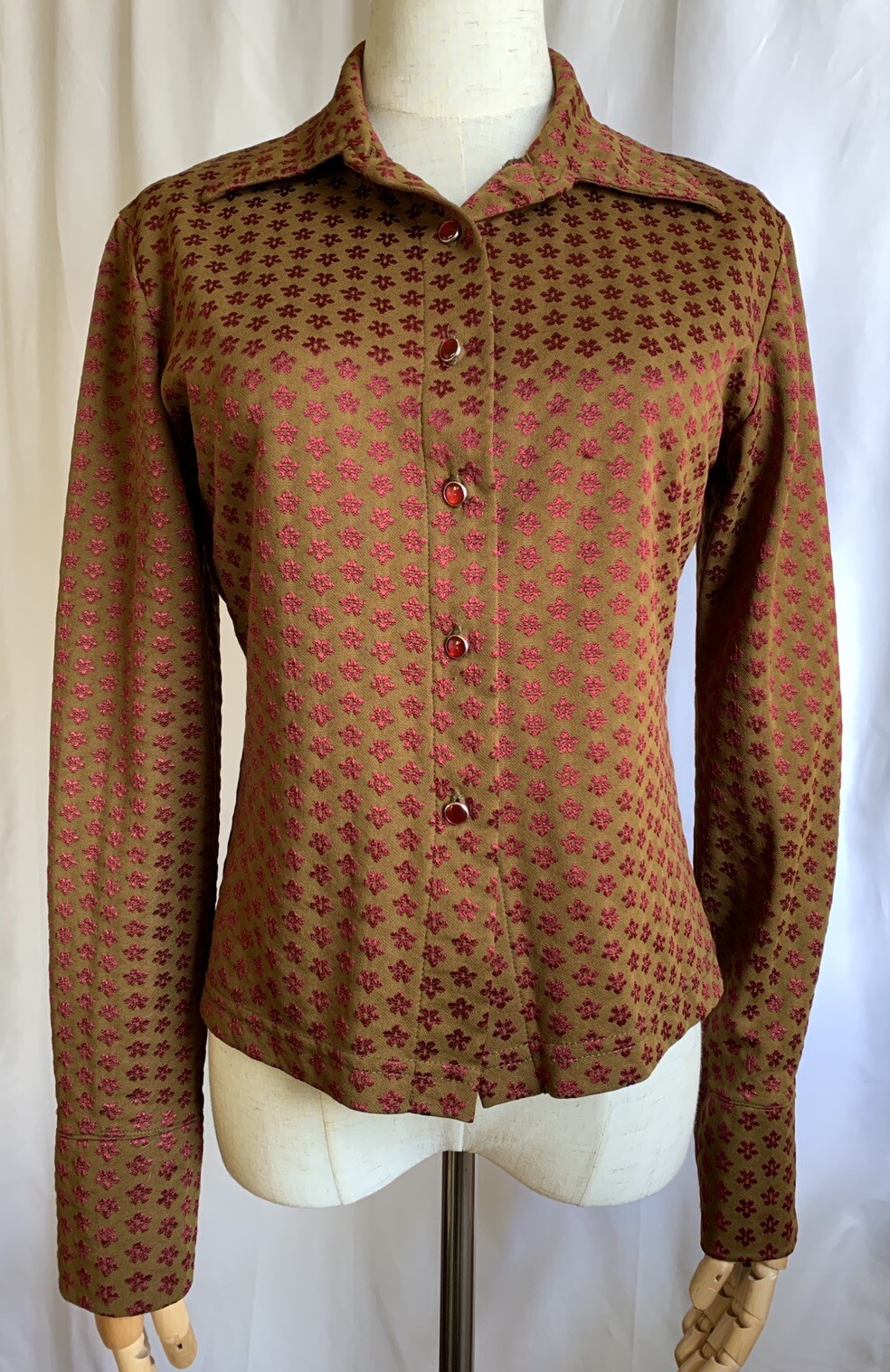 90s does 70s Chartreuse Fuchsia Flower Power Shirt Blouse Touch Me USA Retro M