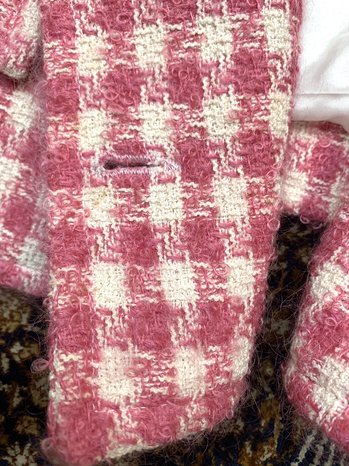 Vtg Courreges Skirt Suit Mohair Boucle Tweed Pink White Checks Womens 40 France